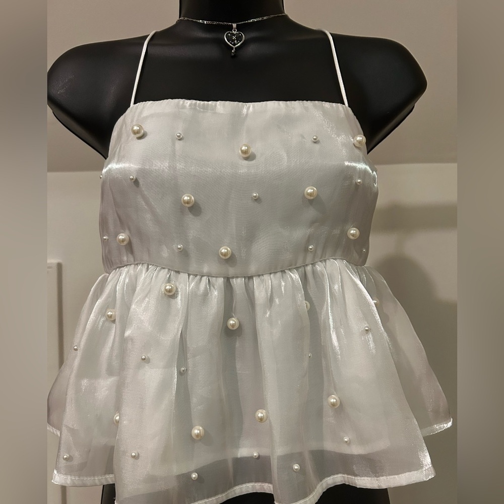 Altar'd State White Pearl-Embellished Camisole